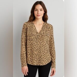 A New Day Leopard Print Long Sleeve Blouse (Size S)